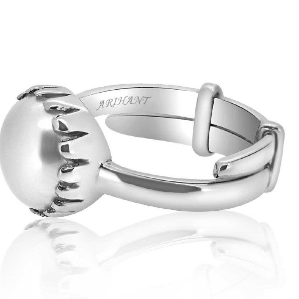 Fresh Water Pearl (Moti) 3.25 - 12.25 Ratti Certified Astrological Gemstone Adjustable Silver(925) Crown Setting Ring