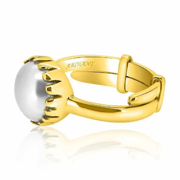 Fresh Water Pearl (Moti) 3.25 - 12.25 Ratti Certified Astrological Gemstone Adjustable Panchdhatu Crown Setting Ring