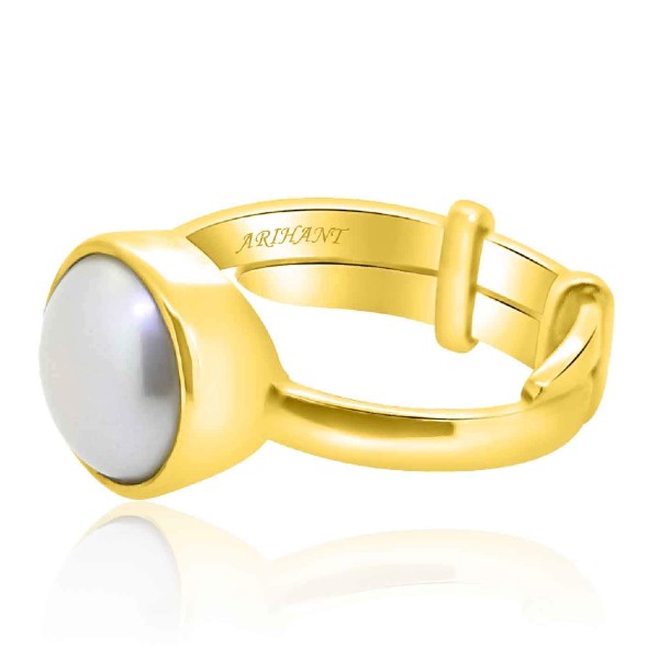 Fresh Water Pearl (Moti) 3.25 - 12.25 Ratti Certified Astrological Gemstone Adjustable Ashtdhatu Bezel Setting Ring