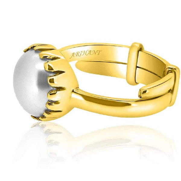 Fresh Water Pearl (Moti) 3.25 - 12.25 Ratti Certified Astrological Gemstone Adjustable Ashtdhatu Crown Setting Ring