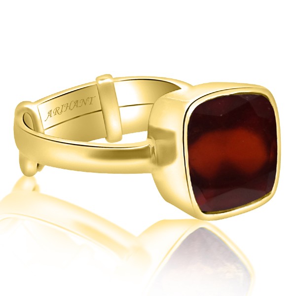 Hessonite Garnet (Gomed) 3.25 - 12.25 Ratti Natural & Certified Astrological Gemstone Adjustable Panchdhatu Cushion Bezel Setting Ring