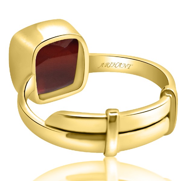 Hessonite Garnet (Gomed) 3.25 - 12.25 Ratti Natural & Certified Astrological Gemstone Adjustable Panchdhatu Cushion Bezel Setting Ring