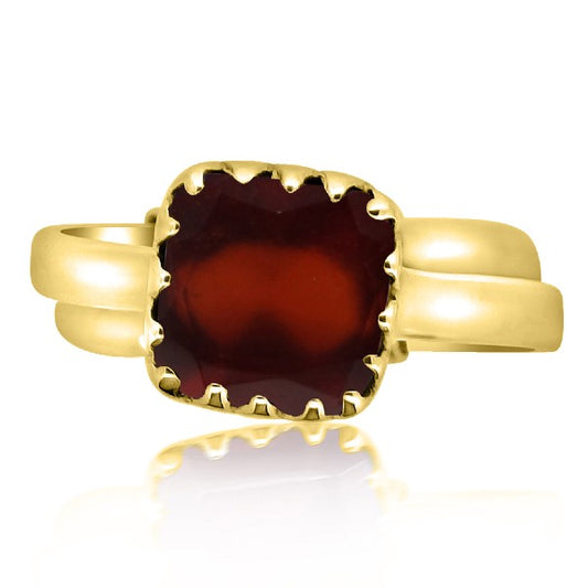 Hessonite Garnet (Gomed) 3.25 - 12.25 Ratti Natural & Certified Astrological Gemstone Adjustable Ashtdhatu Cushion Crown Setting Ring