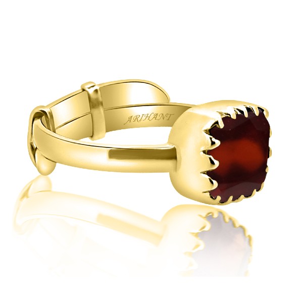 Hessonite Garnet (Gomed) 3.25 - 12.25 Ratti Natural & Certified Astrological Gemstone Adjustable Ashtdhatu Cushion Crown Setting Ring