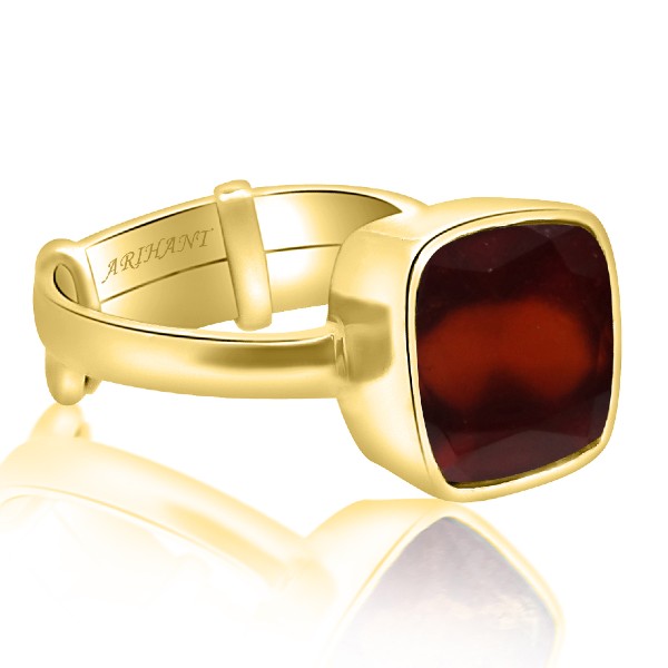 Hessonite Garnet (Gomed) 3.25 - 12.25 Ratti Natural & Certified Astrological Gemstone Adjustable Ashtdhatu Cushion Bezel Setting Ring