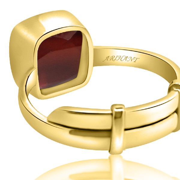 Hessonite Garnet (Gomed) 3.25 - 12.25 Ratti Natural & Certified Astrological Gemstone Adjustable Ashtdhatu Cushion Bezel Setting Ring
