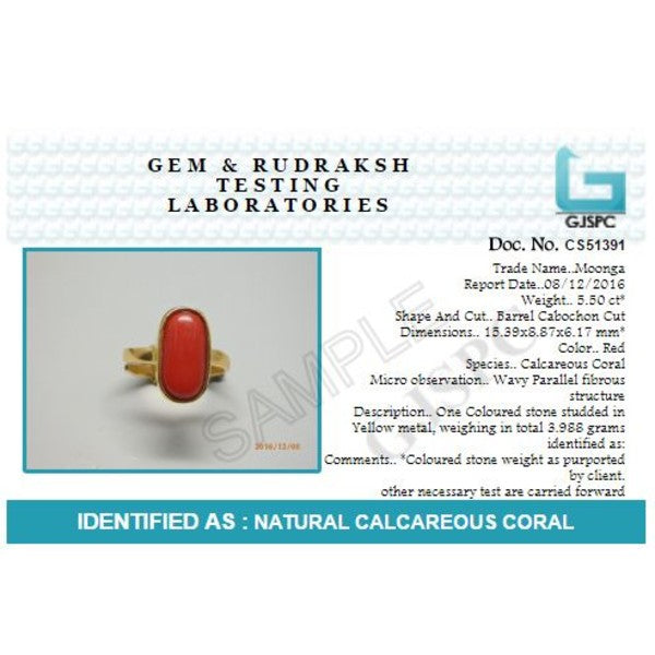 Coral (Moonga) 4.25 - 12.25 Ratti Natural & Certified Astrological Gemstone Silver(925) Bezel Setting Ring