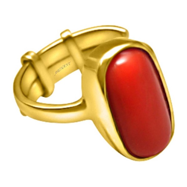 Coral Moonga 4.25 - 12.25 Ratti Natural  Certified Astrological Gemstone Panchdhatu Bezel Setting Ring - 7.25 RATTI