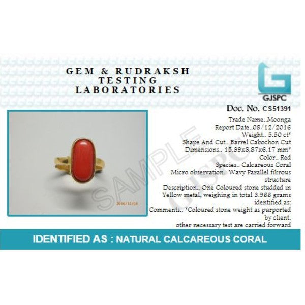 Coral Moonga 4.25 - 12.25 Ratti Natural  Certified Astrological Gemstone Panchdhatu Bezel Setting Ring - 7.25 RATTI