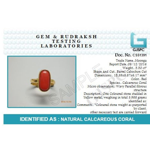 Coral (Moonga) 4.25 - 12.25 Ratti Natural & Certified Astrological Gemstone Ashtdhatu Bezel Setting Ring