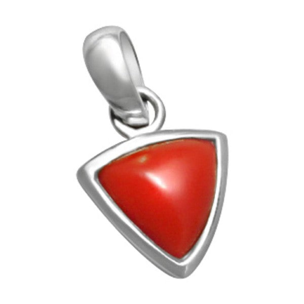 Coral (Moonga) 4.25 - 12.25 Ratti Natural & Certified Astrological Triangular Gemstone Silver (925) Bezel Setting Pendant