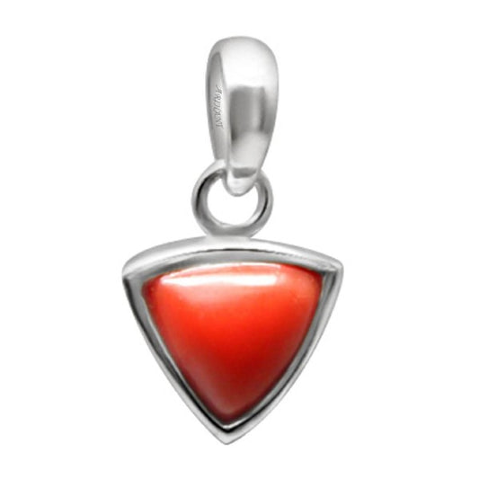 Coral (Moonga) 4.25 - 12.25 Ratti Natural & Certified Astrological Triangular Gemstone Silver (925) Bezel Setting Pendant