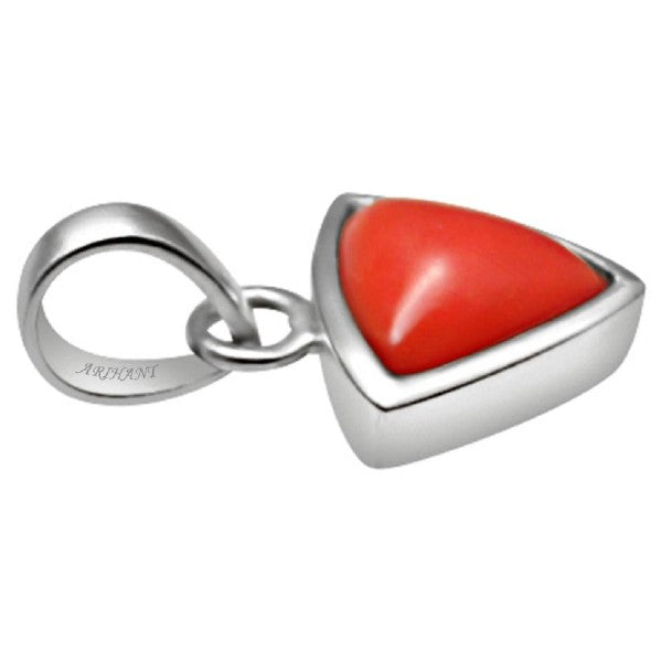 Coral (Moonga) 4.25 - 12.25 Ratti Natural & Certified Astrological Triangular Gemstone Silver (925) Bezel Setting Pendant