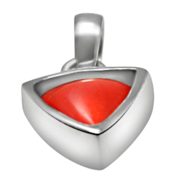 Coral (Moonga) 4.25 - 12.25 Ratti Natural & Certified Astrological Triangular Gemstone Silver (925) Bezel Setting Pendant