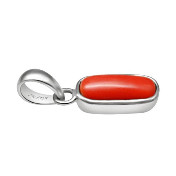 Coral (Moonga) 4.25 - 12.25 Ratti Natural & Certified Astrological Gemstone Silver(925) Bezel Setting Pendant