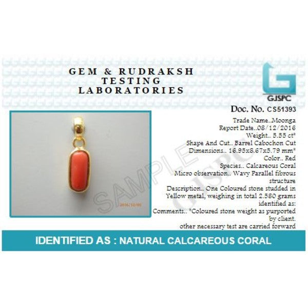 Coral (Moonga) 4.25 - 12.25 Ratti Natural & Certified Astrological Gemstone Silver(925) Bezel Setting Pendant
