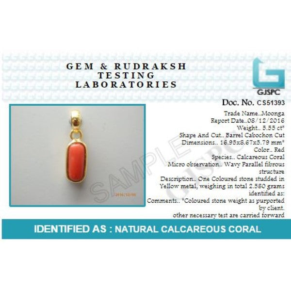 Coral (Moonga) 4.25 - 12.25 Ratti Natural & Certified Astrological Gemstone Ashtdhatu Bezel Setting Pendant