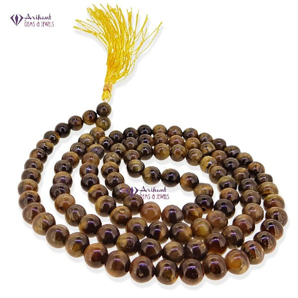 Certified 108+1 Beads Tiger Eye Jaap Mala for Pooja, Astrology (Brown)