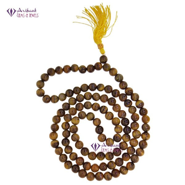 Certified 108+1 Beads Tiger Eye Jaap Mala for Pooja, Astrology (Brown)