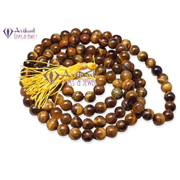 Certified 108+1 Beads Tiger Eye Jaap Mala for Pooja, Astrology (Brown)