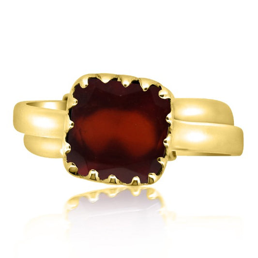 Hessonite Garnet (Gomed) 3.25 - 12.25 Ratti Natural & Certified Astrological Gemstone Adjustable Panchdhatu Cushion Crown Setting Ring