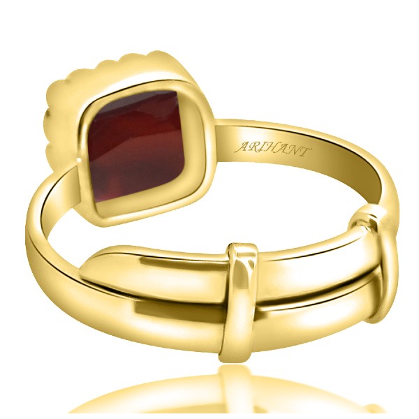 Hessonite Garnet (Gomed) 3.25 - 12.25 Ratti Natural & Certified Astrological Gemstone Adjustable Panchdhatu Cushion Crown Setting Ring