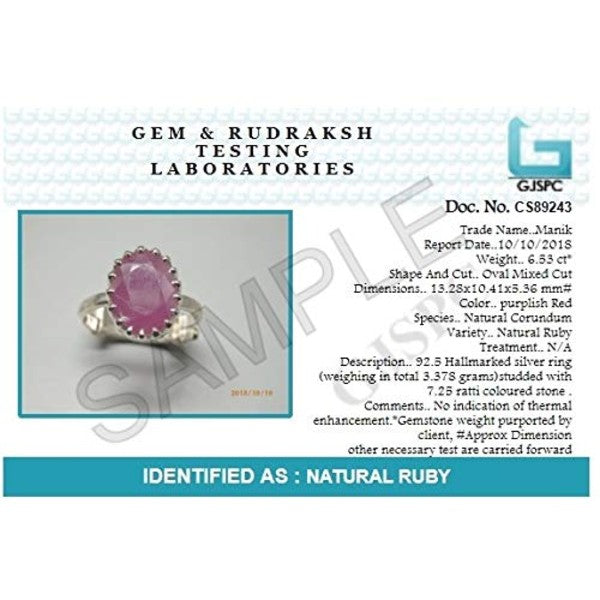 Ruby (Manik) 3.25 - 12.25 Ratti Natural & Certified Astrological Gemstone Silver(925) Crown Setting Ring