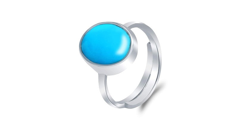 Turquoise (Firoza) 3.25 - 12.25 Ratti Natural & Certified Astrological Gemstone Silver(925) Bezel Setting Ring