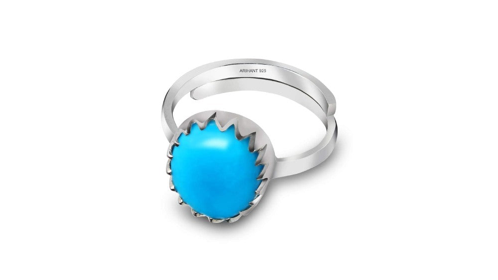 Turquoise (Firoza) 3.25 - 12.25 Ratti Natural & Certified Astrological Gemstone Silver(925) Crown Setting Ring