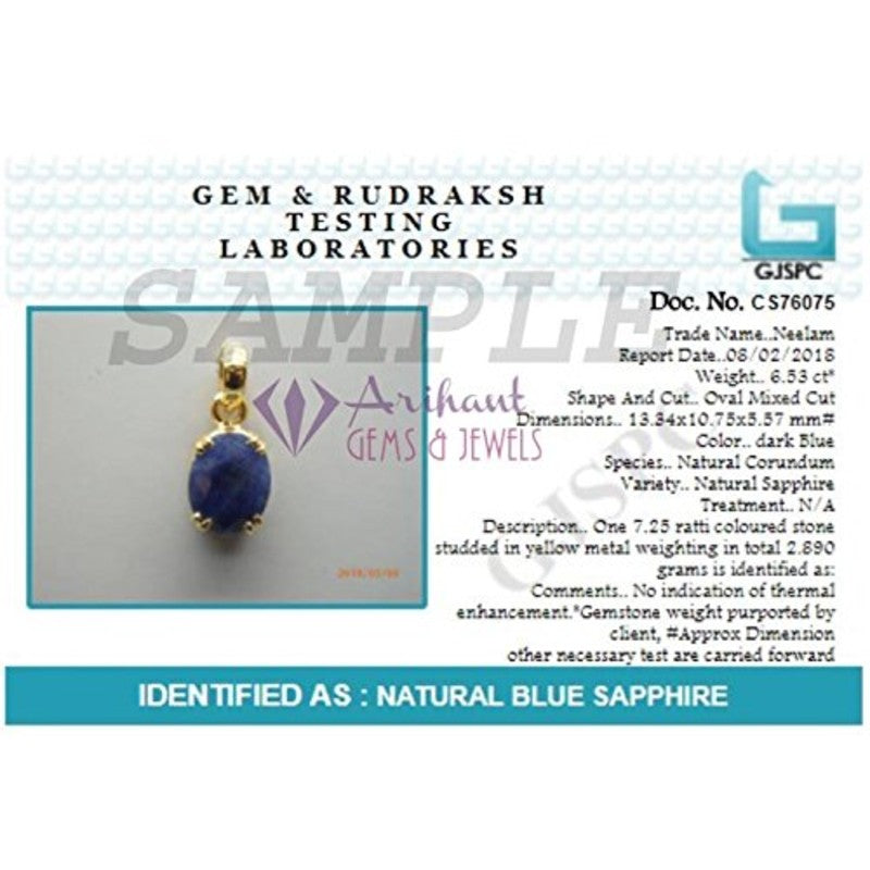 Blue Sapphire (Neelam) 3.25 - 12.25 Ratti Natural & Certified Astrological Gemstone Panchdhatu Prong Setting Pendant