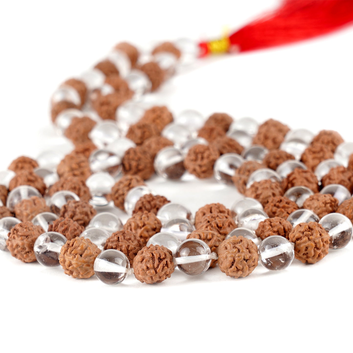 Sphatik/crystal+Rudraksha Jaap Mala for Pooja (108+1 Beads) | Natural & Certified | Astrological Beads | Positive Effect | Unisex Both for Men & Women (Sphatik And Rudraksha Mala)