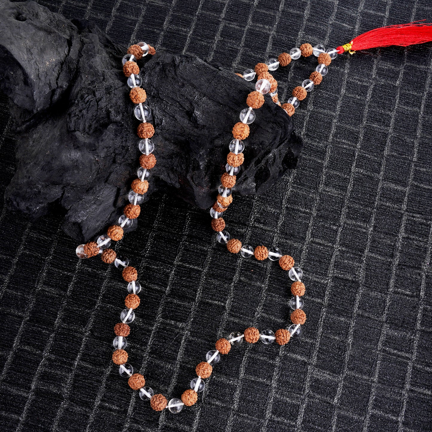 Sphatik/crystal+Rudraksha Jaap Mala for Pooja (108+1 Beads) | Natural & Certified | Astrological Beads | Positive Effect | Unisex Both for Men & Women (Sphatik And Rudraksha Mala)