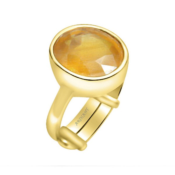 Bangkok Yellow Sapphire (Pukhraj) 4.25 - 12.25 Ratti Certified Astrological Gemstone Panchdhatu Bezel Setting Ring