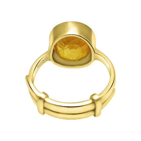 Bangkok Yellow Sapphire (Pukhraj) 4.25 - 12.25 Ratti Certified Astrological Gemstone Panchdhatu Bezel Setting Ring