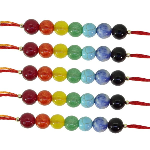 ARIHANT GEMS & JEWELS Multicolour 7 Chakra Energetic Healing Stone Rakhi for Brother- Set of 5