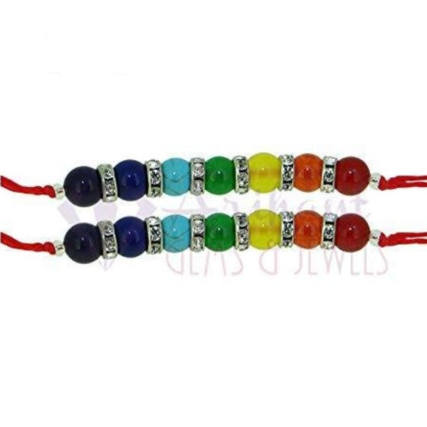 Arihant Gems & Jewels Multicolour 7 Chakra Energetic Healing Stone Rakhi for Brother | Natural & Certified | Astrological Gemstone | Positive Effect (Set of 2)
