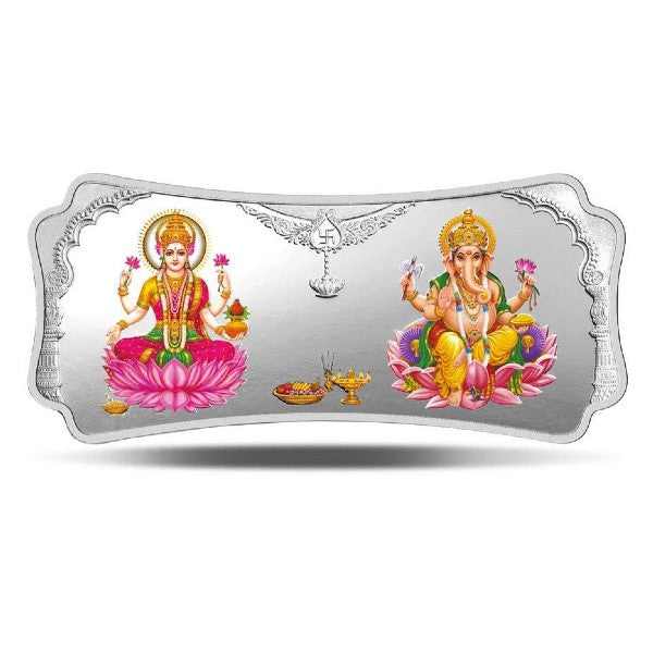 Arihant Gems & Jewels Arihant gems and Jewels MMTC-PAMP India Pvt. Ltd. Stylized Lakshmi Ganesha 999.9 purity 100 gm Silver Bar