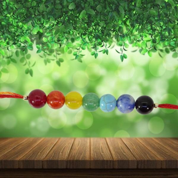 ARIHANT GEMS & JEWELS Multicolour 7 Chakra Energetic Healing Stone Rakhi for Brother- Set of 5