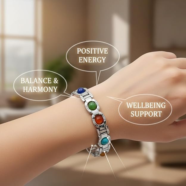 7 Chakra Bracelet in German Silver for Men & Women | Healing Crystal Energy Bracelet | Adjustable Spiritual Jewellery