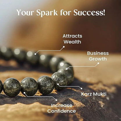 Raw Pyrite Bracelet with Certificate of Authenticity – Boosts Confidence & Attracts Wealth – Healing Crystal Astrology Bracelet for Men & Women – Handcrafted Gemstone Jewelry