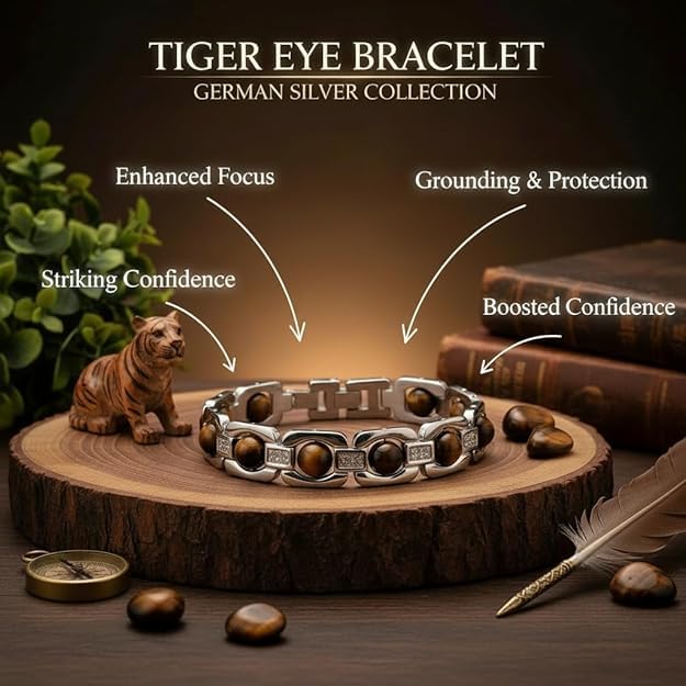 Tiger Eye Bracelet for Men & Women | Natural Tiger Eye Stone Healing Bracelet | Wealth, Protection & Confidence Crystal | 8mm Beaded Stretch Bracelet for Unisex.