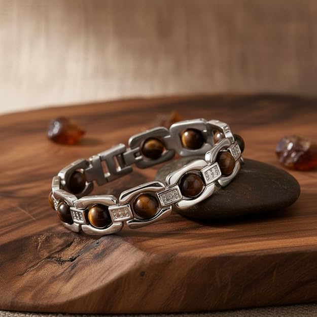 Tiger Eye Bracelet for Men & Women | Natural Tiger Eye Stone Healing Bracelet | Wealth, Protection & Confidence Crystal | 8mm Beaded Stretch Bracelet for Unisex.