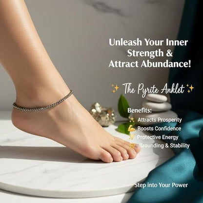 Certified Raw Pyrite Anklet | Natural Wealth & Prosperity Stone | Money Magnet Crystal Payal for Women | Adjustable Spiritual Jewelry.
