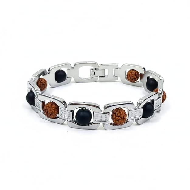 Rudraksha & Black Ebony Wood Bracelet for Men & Women | Adjustable Spiritual Healing Bracelet for Protection, Peace & Positive Energy