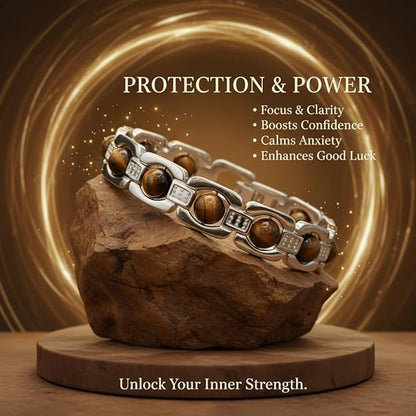 Tiger Eye Bracelet for Men & Women | Natural Tiger Eye Stone Healing Bracelet | Wealth, Protection & Confidence Crystal | 8mm Beaded Stretch Bracelet for Unisex.