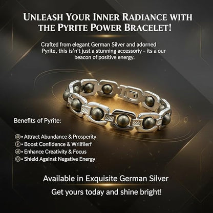 Natural Pyrite Bracelet for Men & Women | Original Pyrite Stone Beaded Bracelet | Money Magnet Wealth & Prosperity Crystal | Healing Crystal Bracelet for Good Luck, Success & Protection | Adjustable Unisex Jewelry Gift.