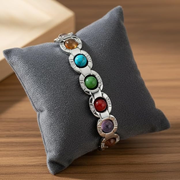 7 Chakra Bracelet in German Silver for Men & Women | Healing Crystal Energy Bracelet | Adjustable Spiritual Jewellery