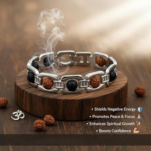 Rudraksha & Black Ebony Wood Bracelet for Men & Women | Adjustable Spiritual Healing Bracelet for Protection, Peace & Positive Energy
