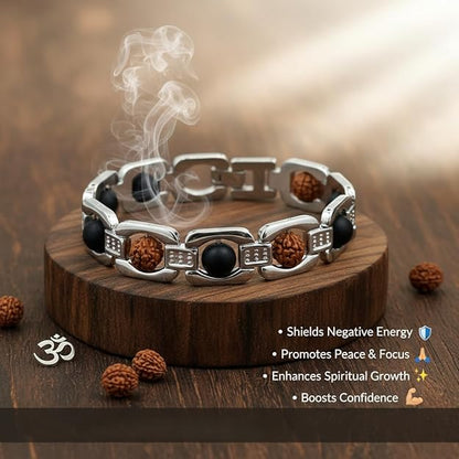 Rudraksha & Black Ebony Wood Bracelet for Men & Women | Adjustable Spiritual Healing Bracelet for Protection, Peace & Positive Energy