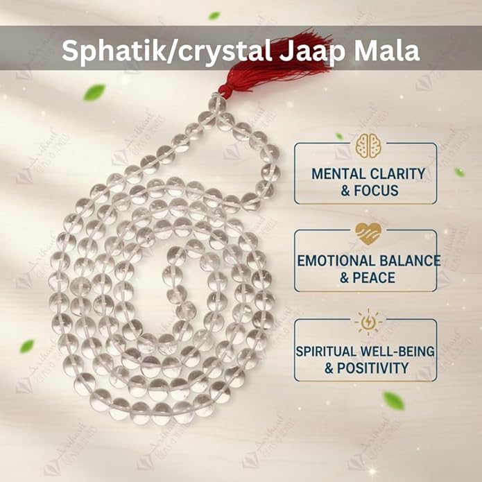 Arihant Gems and Jewels® 108+1 Beads Sphatik Jaap Mala for Pooja | Natural & Certified | Astrological Gemstone | Positive Effect | Unisex Both for Men & Women